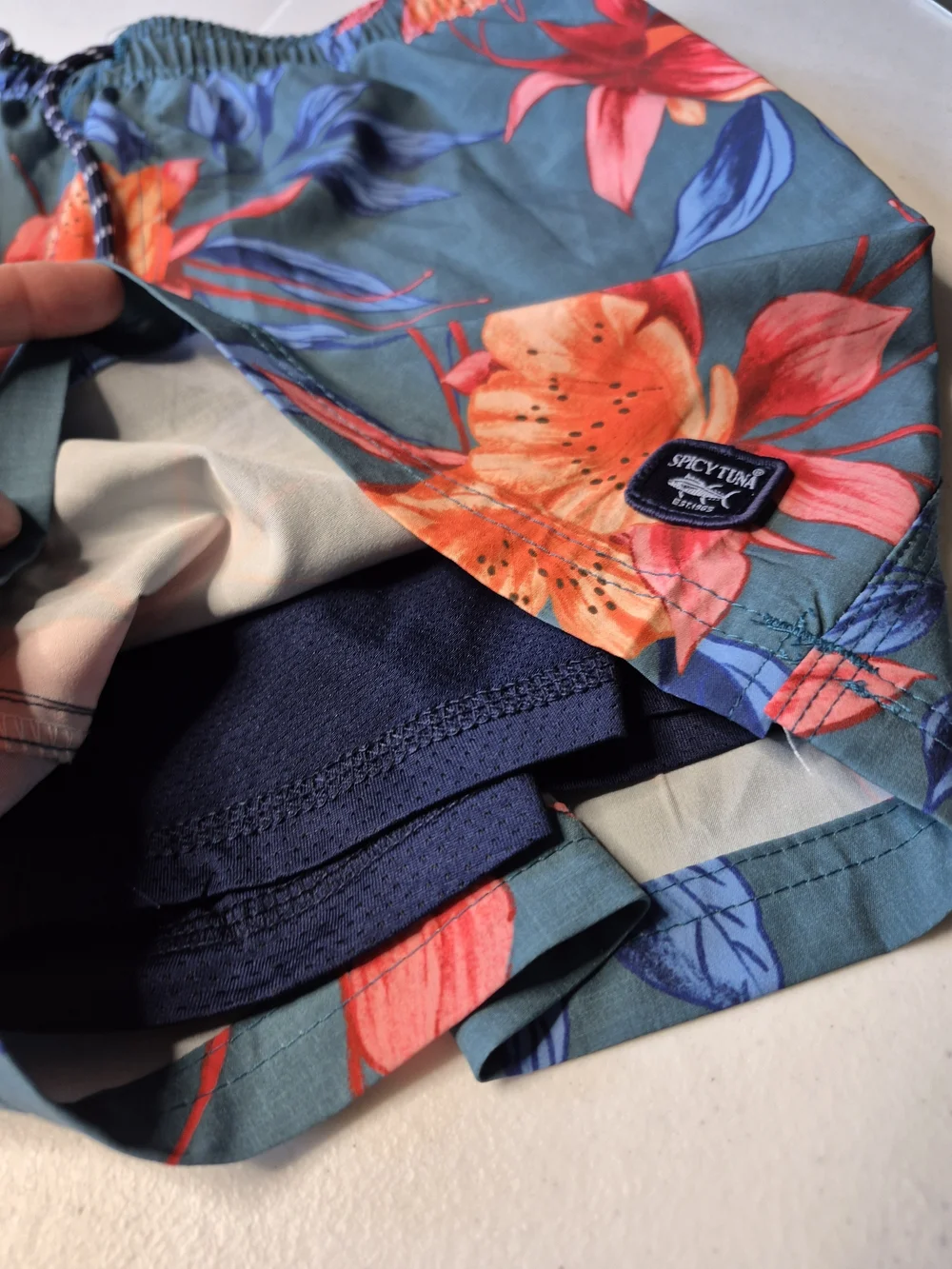 Men's Teal Floral Hybrid Shorts with Bright Orange Accents 4432/6